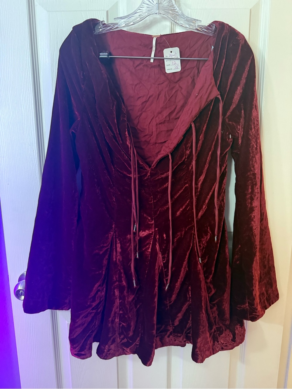 Velvet Long Sleeve Tunic - Burgundy